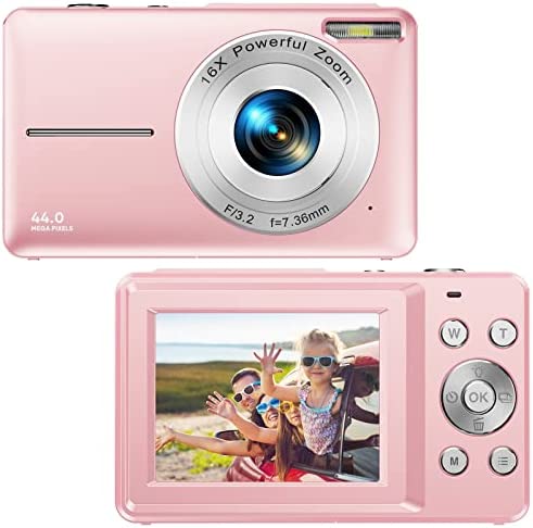 Digital Camera, 1080P Compact Camera, FHD Photo Camera, 44MP Vlogging Camera, Portable Mini Children's Camera with LCD Screen, 16X Digital Zoom and 1 Battery for Students, Teenagers, Girls, Boys, Pink