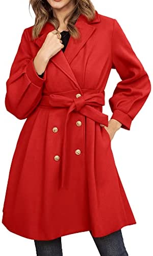 GRACE KARIN Women Winter Trench Coat Long Puffed Sleeves Lapel Collar Double-Breasted Duffle A-Line Peacoat