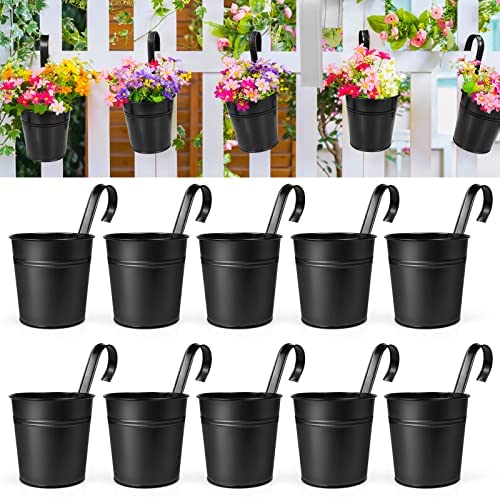 OGIMA 10pcs Hanging Flower Pots, Metal Iron Wall Planter Indoor/Outdoor for Railing Fence Balcony Garden Home Decoration with Detachable Hooks