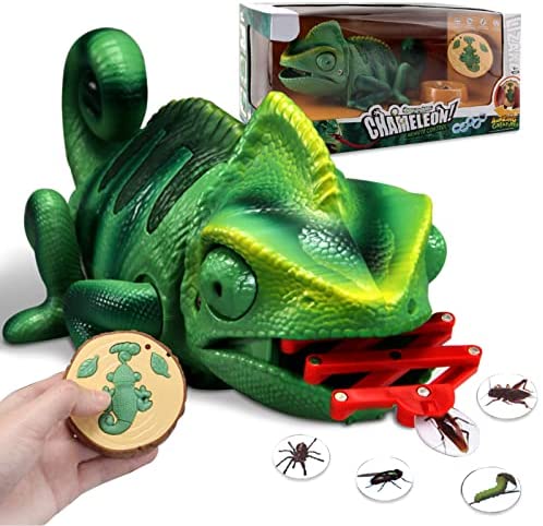 Remote Control Chameleon Electronic Pets, LED Light Up & Preying Remote Control Toy with Moving Eyes, Walking Movement, Color Changing Animals Toy Gift for Kids Age 5 6 7 8 9 10 11 12 Years Old