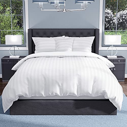 A&M's A&Ms Kingsize Duvet Cover Sets - Soft Hotel Quality White Bedding - Satin Stripes & Hidden Zipper Closure - Includes Pillowcase(s) & Complimentary Cushion Cover