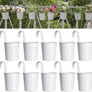 10 Pcs 10 cm Metal Flower Pots, White Metal Hanging Plant Pots Fence Flower Pots Garden Hanging Flower holder with Drainage Hole for Railing Fence Balcony