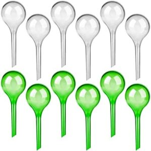 12 Pcs Plant Watering Globes Small Plant Watering Devices Automatic Self Watering Bulbs Plastic Plant Waterer Drip Irrigation Device for Indoor Outdoor Plants Flowers (Green and Clear)