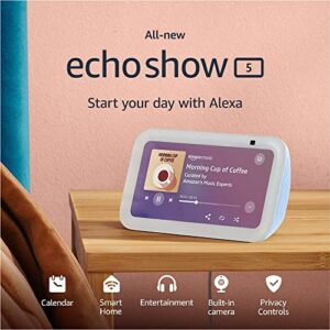 All-new Echo Show 5 (3rd generation) I Compact smart touchscreen with Alexa for smart home control and more I Cloud Blue
