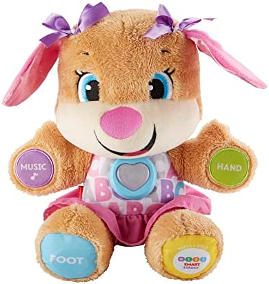 Fisher-Price Laugh & Learn Smart Stages Sis, UK English Edition, Plush Toy with Music, Lights and Learning Content for Infants and Toddlers, FPP51, Medium