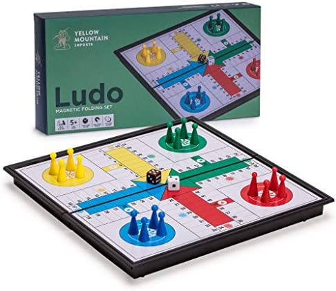 Yellow Mountain Imports Ludo Magnetic Folding Travel Board Game Set - 24 Centimeters - Portable Classic Strategy Game Set
