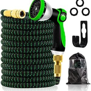 150FT Expandable Garden Hose Pipe, Flexible Water Hose with 10-Pattern Spray Nozzle,3-Layer Latex No-Kink Flexible Water Hose,3/4"&1/2" Solid Brass Connectors