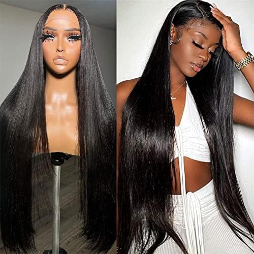Maxine Hair 30 inch HD Transparent Lace Front Wigs Human Hair Brazilian Straight Wave 13x4 Lace Frontal Wig Pre Plucked with Baby Hair 180% Density Silky Straight Wigs Bleached Knots
