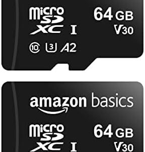 Amazon Basics - MicroSDXC, 64 GB, with SD Adapter, A2, U3, read speed up to 100 MB/s, 2 Pack, Black