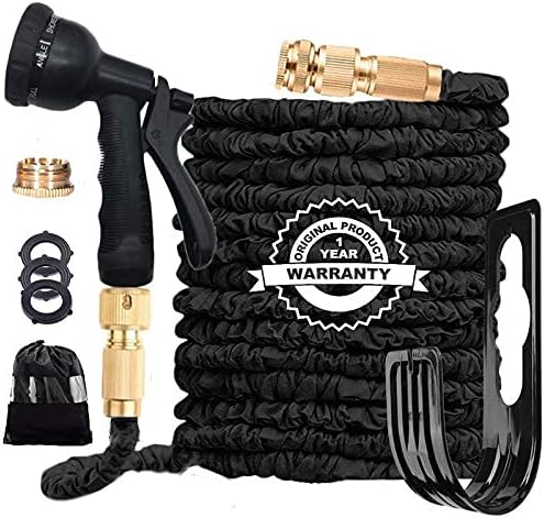 Flexible Garden Hose Pipe 100FT, 3 Times Expanding Flexible Magic Lightweight Watering Hose Pipe with 8 Function Spray Gun/Solid Brass Fittings/Anti-Leakage Easy to use