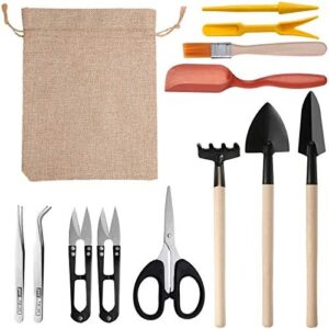 13 Pieces Mini Gardening Tools Flax Bag Set Gardening Transplanting Tools for Succulent Plant Transplanting and Shovel Operation Convenient Indoor and Outdoor Small Fairyland Gardening Plant