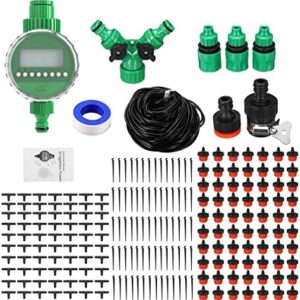 197ft /60m Irrigation System, ROFMAPLE Drip Irrigation Kit with Automatic Water Timer Distribution Tubing Hose Greenhouse Watering Systems Mist Irrigation System for Garden, Patio, Greenhouse, Lawn