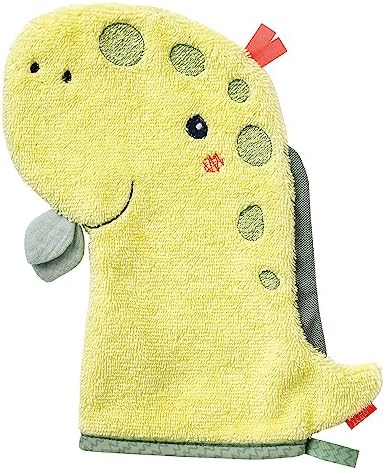 Fehn 051230 Dino Wash Mitt - Wash Cloth with Animal Motif for Happy Bathing Fun, for Babies and Children from 0+ Months
