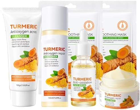 Skincare Gifts for Women - Turmeric Oil for Womens Gift Sets - Pamper Gifts for Women with Moisturize Refreshing Skin Care Sets & kits - Includes Cleanser-Toner-Face Serum-Cream-2PCS Mask (6pcs)
