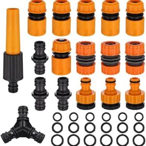 Hejo Hose Connector Kit 17 Pack, Universal Garden Tap Connector 1/2 Inch Reinforced ABS Material Garden Hose Coupling Accessories Quick Connection Leak-Free for Garden Hose Tap with Thread