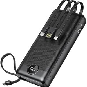 VRURC Portable Charger with Built in Fast Charging Cables,20000mAh Power Bank PD 18W QC 3.0 Quick Charge USB C Battery Pack with 5 Outputs & 2 Inputs Compatible with Smart phones
