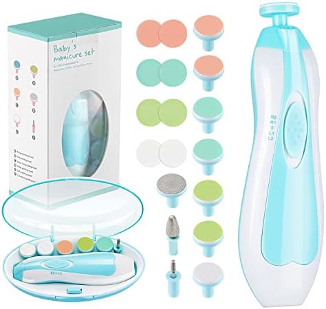 Zooawa Baby Nail Clipper 20 in 1, Electric Baby Nail Trimmer,Baby Nail File Kit with Extra 12 Replacement Pads,Trim Polish Grooming Kit for Newborn Infant Toddler or Adults Toes Fingernails Care,Blue