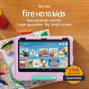 All-new Amazon Fire HD 10 Kids tablet | ages 3–7, 10.1" brilliant screen, parental controls, 2-year worry-free guarantee, 2023 release, 32 GB, Pink