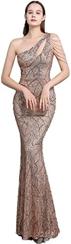One Shoulder Sequin Evening Dresses for Women Long Mermaid Sparkly Dress Bodycon Sleeveless Long Prom Formal Gown