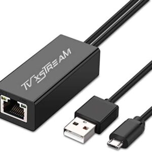 USB Ethernet Adapter (Black) for Firesticks (Gen 2 and 4K Versions) Chromecast with Micro not Type C Connection, USB to RJ45 Ethernet Adapter USB Power Supply Cable, speeds up to 100Mbps
