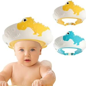 FUNUPUP 2 Pack Baby Shower Cap, Kids Shampoo Shower Bath Cap Adjustable Hair Washing Shampoo Shield Baby Visor for Eyes and Ears Protector (Dinosaur)