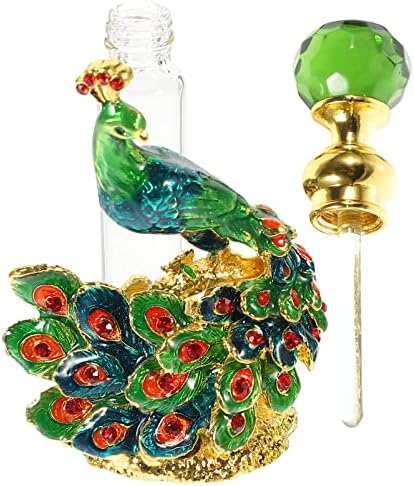 OSALADI Green Crystal Perfume Bottle 0.1oz Vintage Peacock Glass Dropper Bottle Empty Arab Style Decorative Fragrance Vials Organizer Storage Containers Gifts for Women Home Travel