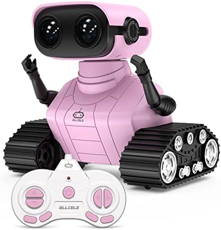 ALLCELE Robot Toys, Rechargeable Kids RC Robots for Girls & Boys, Remote Control Toy with LED Eyes & Music, for Children Age 3+ Years Old - Pink