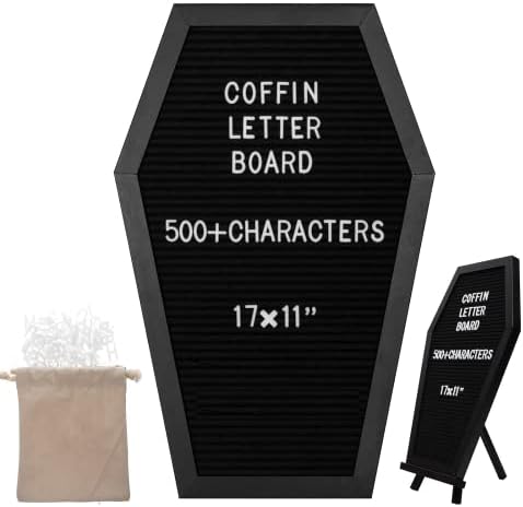 Coffin Felt Letter Board, Gothic Decor Bulletin Board for Table Top or Wall, Coffin Message Board with Pins, Gothic Decor for Home, Office, Bistro and School(Letter)