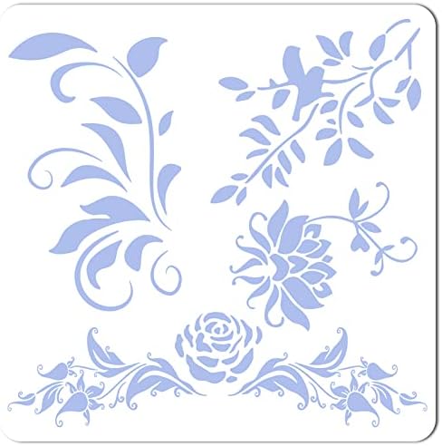 GORGECRAFT Large Rose Vines Stencil Flowers Stencils for Painting on Wood 12x12 Inch Reusable Floral Bird Plastic Decoration Template for Painting on Canvas Fabric Wall Furniture DIY Home Décor