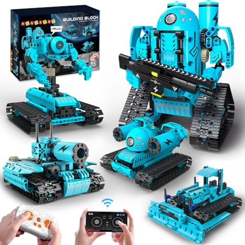 HOGOKIDS 5 in 1 RC Robot Building Set - APP & Remote Control Rechargeable Building Toys | Educational STEM Project for Kids Science Kit Gift for Boys Girls Age 6 7 8 9 10 11 12+ Year Old (444 PCs)