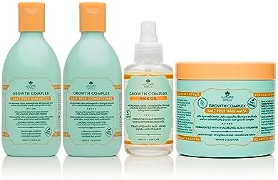 Nature Spell Growth Complex Shampoo and Conditioner, Hair Growth Oil and Hair Mask Set – Pack Of 4 Haircare Set– Salt & Sulphate Free Hair Shampoo and Conditioner– 300ml x2 400ml x1 100ml x1