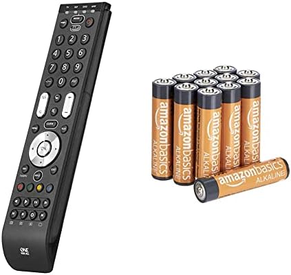 One For All Essence 4 Universal Remote Control - Operates 4 devices (TV Freeview Blu-ray and Audio) - Black -URC7140 & Amazon Basics AAA Performance Alkaline Batteries (12-Pack) - Packaging May Vary