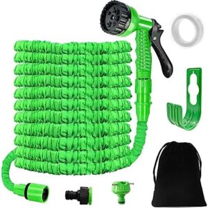 100FT Expandable Garden Hose Water Pipe, Flexible Expanding Magic Hose with 7 Function Spray Nozzle, Multi-Function Garden Hoses for Gardening Car Pet Washing, Come with 3/4", 1/2" Hose Connector