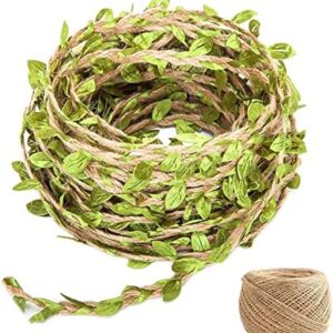 10m green leaf rope, with 2m hemp rope, Garden decoration accessories, leaf vine hemp rope, party supplies, leaf ribbon, used for gardening, gift packaging, DIY crafts