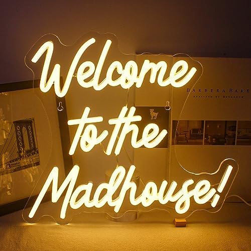 Horseneon Neon Sign Welcome to The Madhouse, Led Sign Neon Lights for Bedroom, Letter Neon Light Sign for Wall Decor Led Neon Lights for Pub Home Bar Room Club Party Window Decor Gift