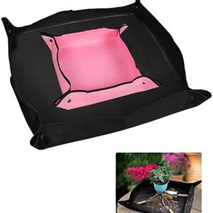 Yotako 2 Pack Plant Repotting Mat, Foldable Repotting Tray, Waterproof Thicken Garden Mat, Portable Planting Operation Mat for Indoor Garden Plant Care(2 Different Size, Pink&Black)