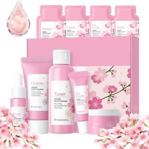 INBOLM Skincare Set Skin Care for Teenage Girls，Skincare Gifts For Teenage Girls, 9-Piece Sakura Skin Care Sets & Kits for Dry Skin - Cherry Blossom Infused
